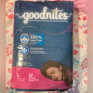 New Goodnites size large, 17 count pull-ups